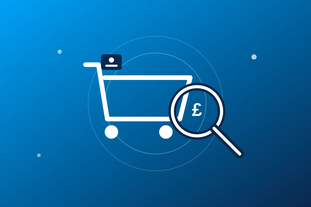 Shopping cart with money icon next to it to signify ecommerce SEO.