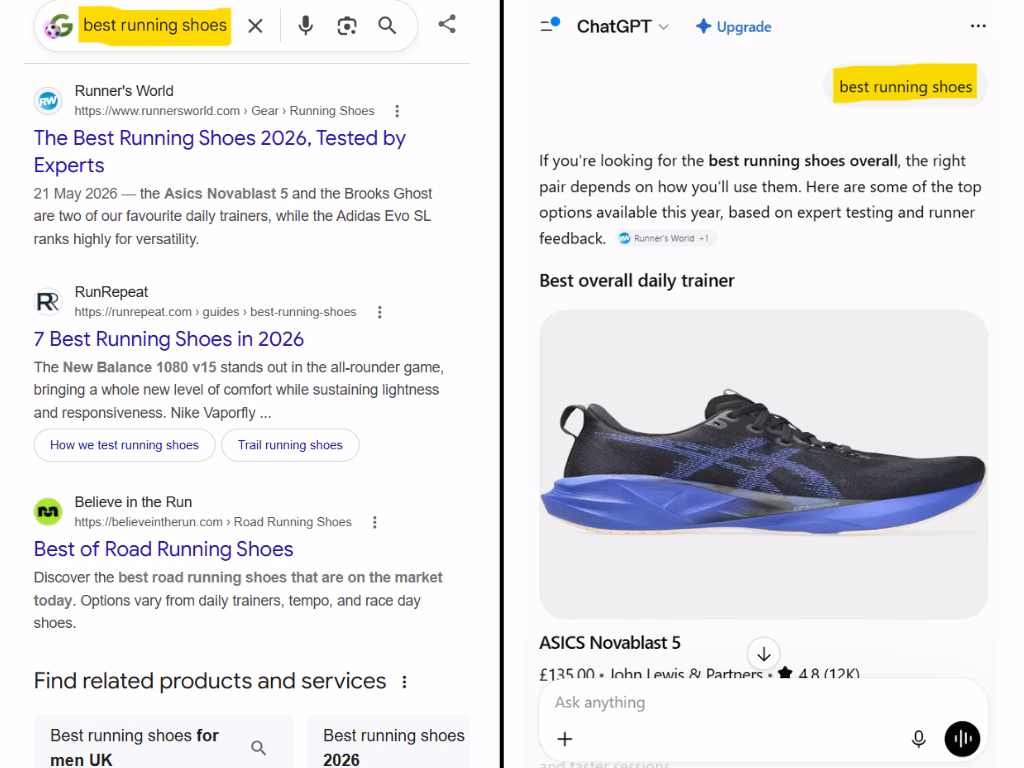 Highlighting the difference between search within search engines (SEO) and search within AI platforms (GEO).